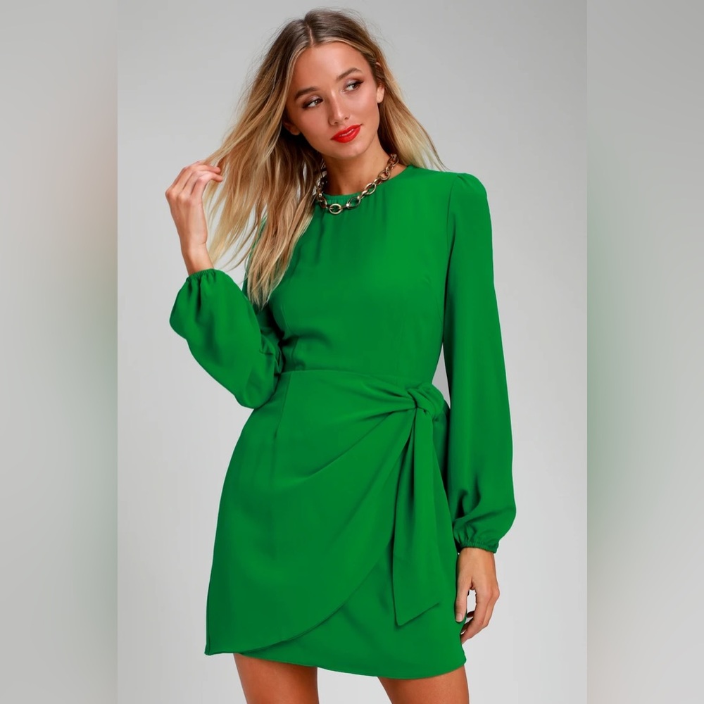 NWT Lulus Believe It or Knot Long Sleeve Tie-Front Skater Dress
